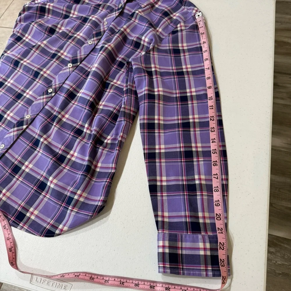 Talbots Plaid Button Up Shirt Purple Navy Cotton Long Sleeve Women’s Size L - Picture 5 of 11